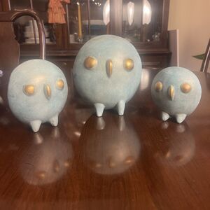 VTG Mexican Handmade Pottery Set Owl Figurines Folk Art Decor Boho Southwestern